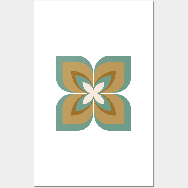 Modern Bold Stylized Frangipani Flower in sage blue green and caramel Wall Art by FrancesPoff